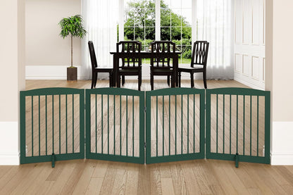 Freestanding Pet Gate for Dogs, Foldable Wooden Dog Gate for House, Indoor Dog Gate for Stair, Doorway, Gates for Dogs Indoor, 80 Inch Wide, 4 Panels 24",White
