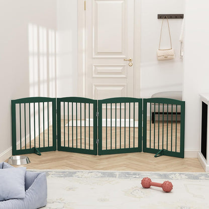 Freestanding Pet Gate for Dogs, Foldable Wooden Dog Gate for House, Indoor Dog Gate for Stair, Doorway, Gates for Dogs Indoor, 80 Inch Wide, 4 Panels 24",White