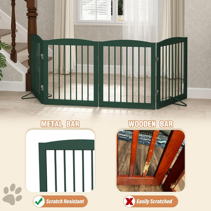 Freestanding Pet Gate for Dogs, Foldable Wooden Dog Gate for House, Indoor Dog Gate for Stair, Doorway, Gates for Dogs Indoor, 80 Inch Wide, 4 Panels 24",White