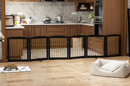 Freestanding Pet Gate for Dogs, Foldable Wooden Dog Gate for House, Indoor Dog Gate for Stair, Doorway, Gates for Dogs Indoor, 80 Inch Wide, 4 Panels 24",White