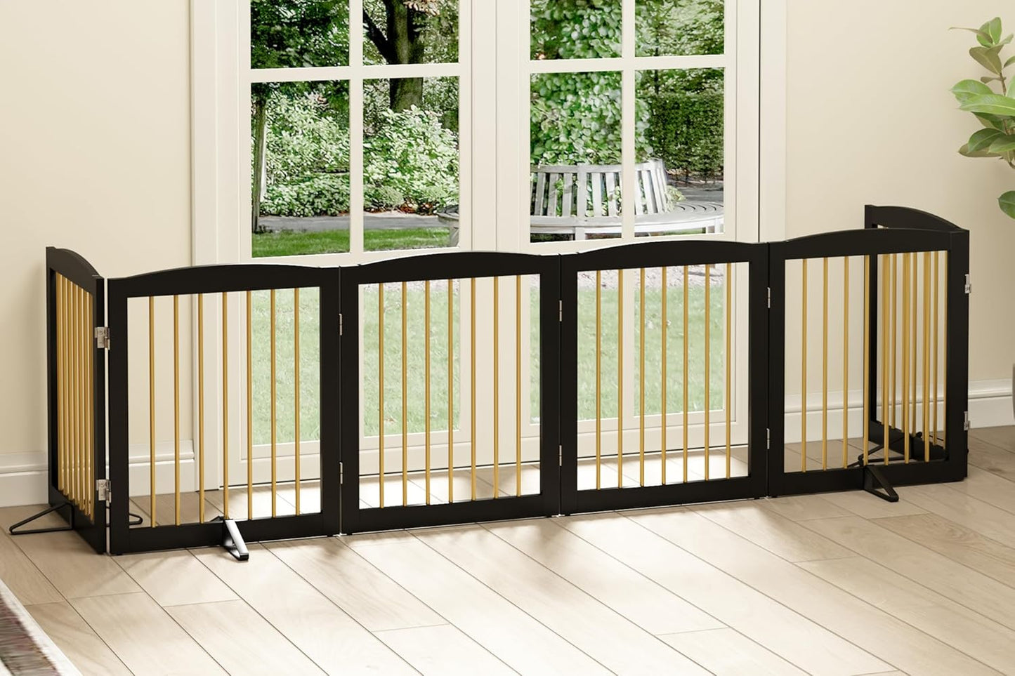 Freestanding Pet Gate for Dogs, Foldable Wooden Dog Gate for House, Indoor Dog Gate for Stair, Doorway, Gates for Dogs Indoor, 80 Inch Wide, 4 Panels 24",White