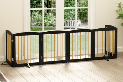 Freestanding Pet Gate for Dogs, Foldable Wooden Dog Gate for House, Indoor Dog Gate for Stair, Doorway, Gates for Dogs Indoor, 80 Inch Wide, 4 Panels 24",White