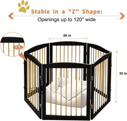 Freestanding Pet Gate for Dogs, Foldable Wooden Dog Gate for House, Indoor Dog Gate for Stair, Doorway, Gates for Dogs Indoor, 80 Inch Wide, 4 Panels 24",White