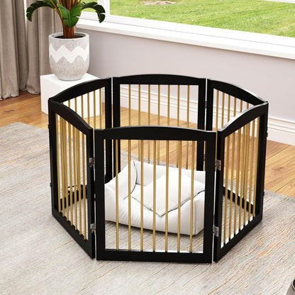 Freestanding Pet Gate for Dogs, Foldable Wooden Dog Gate for House, Indoor Dog Gate for Stair, Doorway, Gates for Dogs Indoor, 80 Inch Wide, 4 Panels 24",White