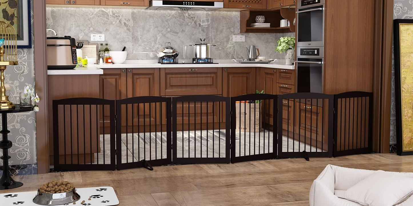 Freestanding Pet Gate for Dogs, Foldable Wooden Dog Gate for House, Indoor Dog Gate for Stair, Doorway, Gates for Dogs Indoor, 80 Inch Wide, 4 Panels 24",White