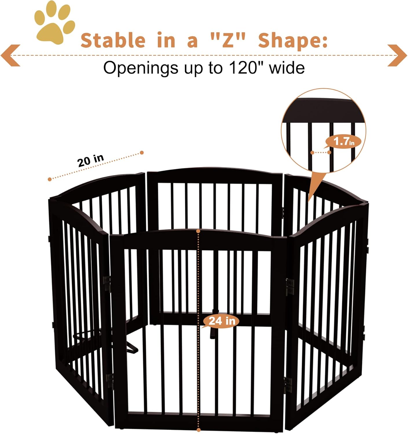 Freestanding Pet Gate for Dogs, Foldable Wooden Dog Gate for House, Indoor Dog Gate for Stair, Doorway, Gates for Dogs Indoor, 80 Inch Wide, 4 Panels 24",White