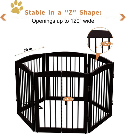 Freestanding Pet Gate for Dogs, Foldable Wooden Dog Gate for House, Indoor Dog Gate for Stair, Doorway, Gates for Dogs Indoor, 80 Inch Wide, 4 Panels 24",White