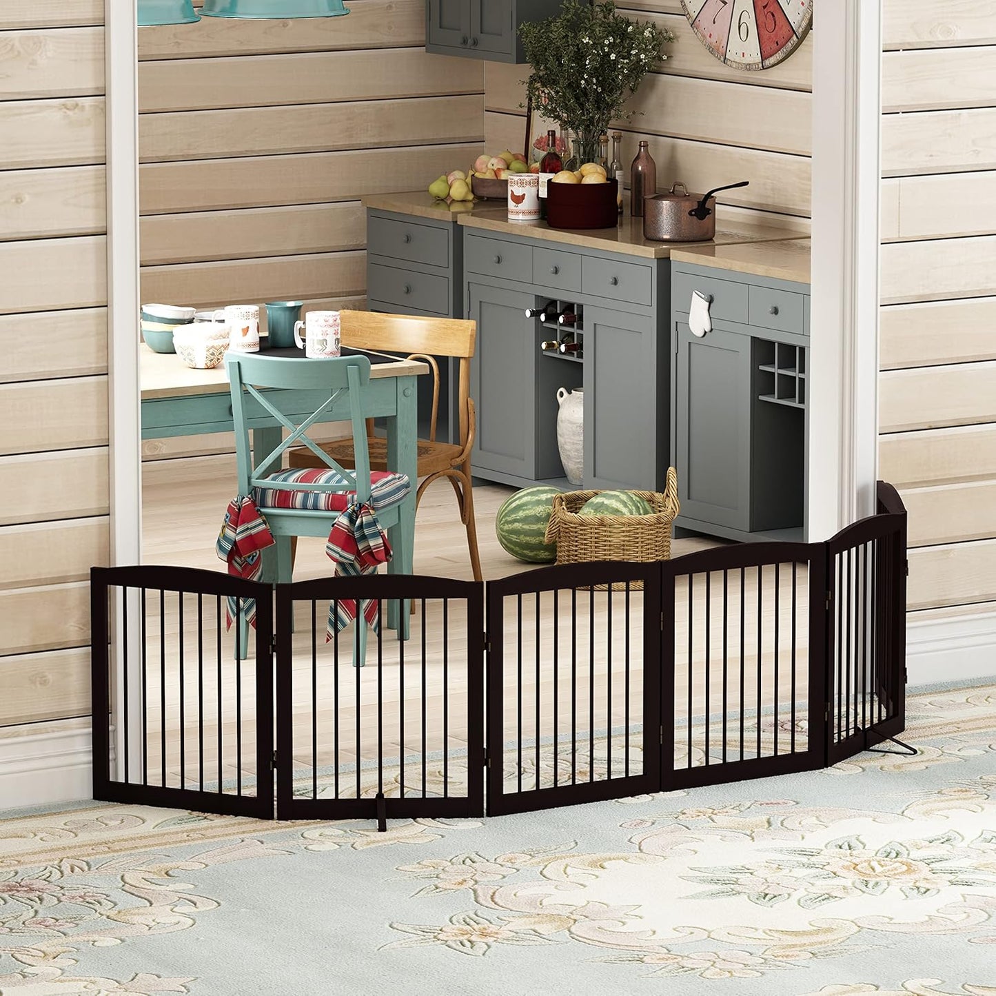 Freestanding Pet Gate for Dogs, Foldable Wooden Dog Gate for House, Indoor Dog Gate for Stair, Doorway, Gates for Dogs Indoor, 80 Inch Wide, 4 Panels 24",White