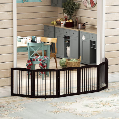 Freestanding Pet Gate for Dogs, Foldable Wooden Dog Gate for House, Indoor Dog Gate for Stair, Doorway, Gates for Dogs Indoor, 80 Inch Wide, 4 Panels 24",White