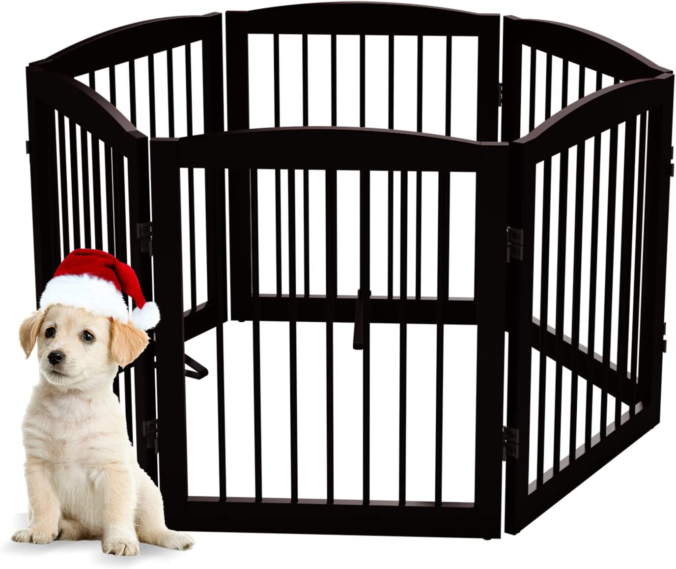 Freestanding Pet Gate for Dogs, Foldable Wooden Dog Gate for House, Indoor Dog Gate for Stair, Doorway, Gates for Dogs Indoor, 80 Inch Wide, 4 Panels 24",White