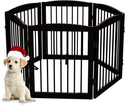 Freestanding Pet Gate for Dogs, Foldable Wooden Dog Gate for House, Indoor Dog Gate for Stair, Doorway, Gates for Dogs Indoor, 80 Inch Wide, 4 Panels 24",White
