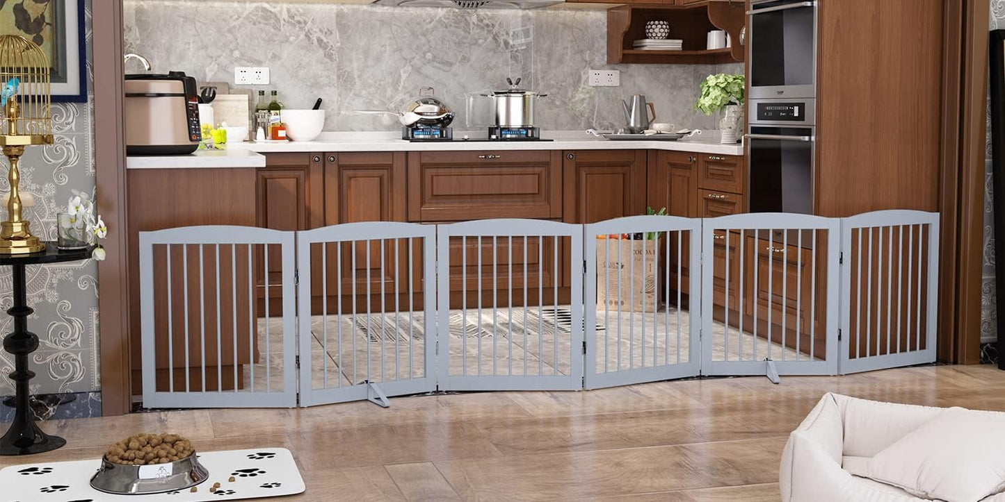 Freestanding Pet Gate for Dogs, Foldable Wooden Dog Gate for House, Indoor Dog Gate for Stair, Doorway, Gates for Dogs Indoor, 80 Inch Wide, 4 Panels 24",White