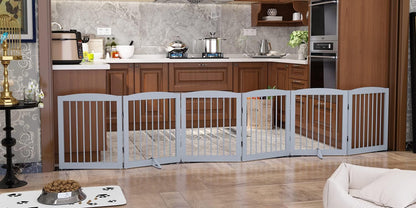Freestanding Pet Gate for Dogs, Foldable Wooden Dog Gate for House, Indoor Dog Gate for Stair, Doorway, Gates for Dogs Indoor, 80 Inch Wide, 4 Panels 24",White