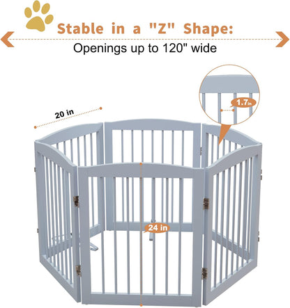 Freestanding Pet Gate for Dogs, Foldable Wooden Dog Gate for House, Indoor Dog Gate for Stair, Doorway, Gates for Dogs Indoor, 80 Inch Wide, 4 Panels 24",White