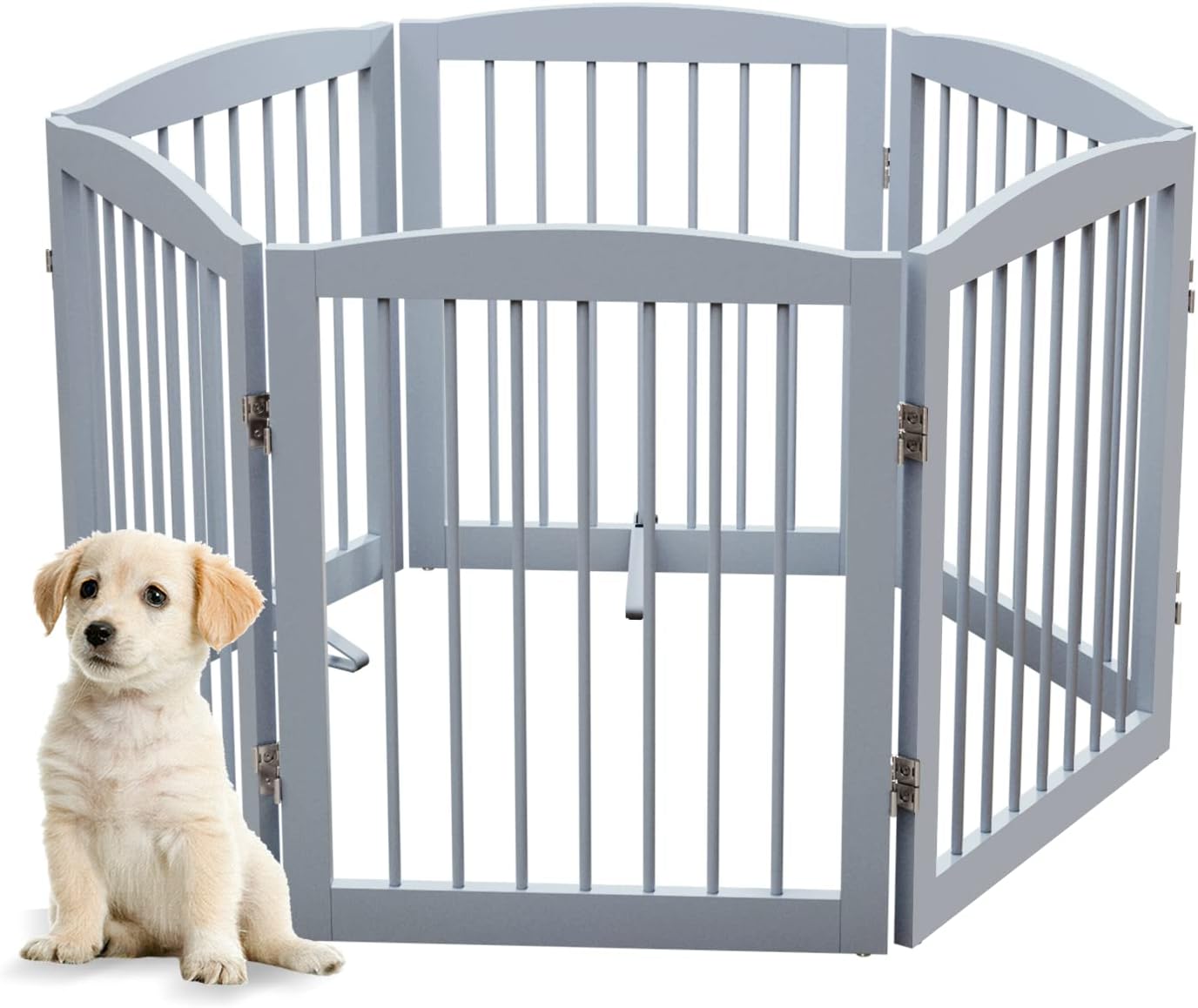 Freestanding Pet Gate for Dogs, Foldable Wooden Dog Gate for House, Indoor Dog Gate for Stair, Doorway, Gates for Dogs Indoor, 80 Inch Wide, 4 Panels 24",White