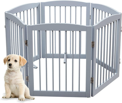Freestanding Pet Gate for Dogs, Foldable Wooden Dog Gate for House, Indoor Dog Gate for Stair, Doorway, Gates for Dogs Indoor, 80 Inch Wide, 4 Panels 24",White