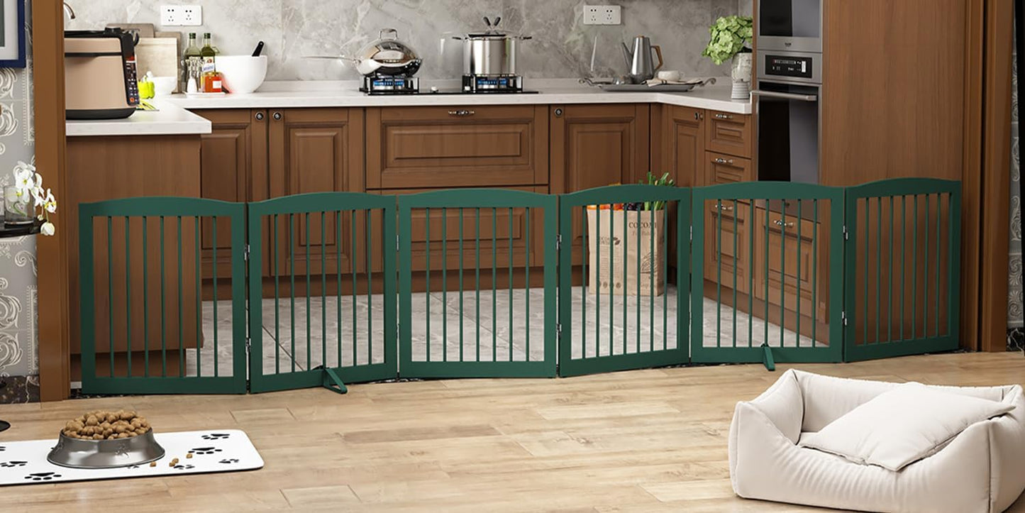 Freestanding Pet Gate for Dogs, Foldable Wooden Dog Gate for House, Indoor Dog Gate for Stair, Doorway, Gates for Dogs Indoor, 80 Inch Wide, 4 Panels 24",White