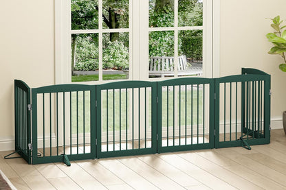 Freestanding Pet Gate for Dogs, Foldable Wooden Dog Gate for House, Indoor Dog Gate for Stair, Doorway, Gates for Dogs Indoor, 80 Inch Wide, 4 Panels 24",White