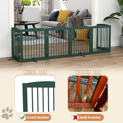 Freestanding Pet Gate for Dogs, Foldable Wooden Dog Gate for House, Indoor Dog Gate for Stair, Doorway, Gates for Dogs Indoor, 80 Inch Wide, 4 Panels 24",White