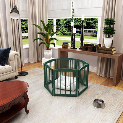 Freestanding Pet Gate for Dogs, Foldable Wooden Dog Gate for House, Indoor Dog Gate for Stair, Doorway, Gates for Dogs Indoor, 80 Inch Wide, 4 Panels 24",White