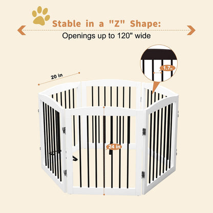 Freestanding Pet Gate for Dogs, Foldable Wooden Dog Gate for House, Indoor Dog Gate for Stair, Doorway, Gates for Dogs Indoor, 80 Inch Wide, 4 Panels 24",White