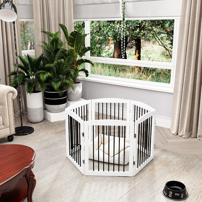 Freestanding Pet Gate for Dogs, Foldable Wooden Dog Gate for House, Indoor Dog Gate for Stair, Doorway, Gates for Dogs Indoor, 80 Inch Wide, 4 Panels 24",White