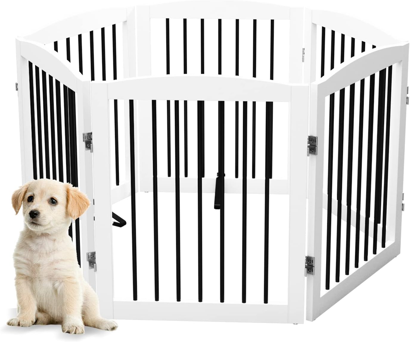 Freestanding Pet Gate for Dogs, Foldable Wooden Dog Gate for House, Indoor Dog Gate for Stair, Doorway, Gates for Dogs Indoor, 80 Inch Wide, 4 Panels 24",White