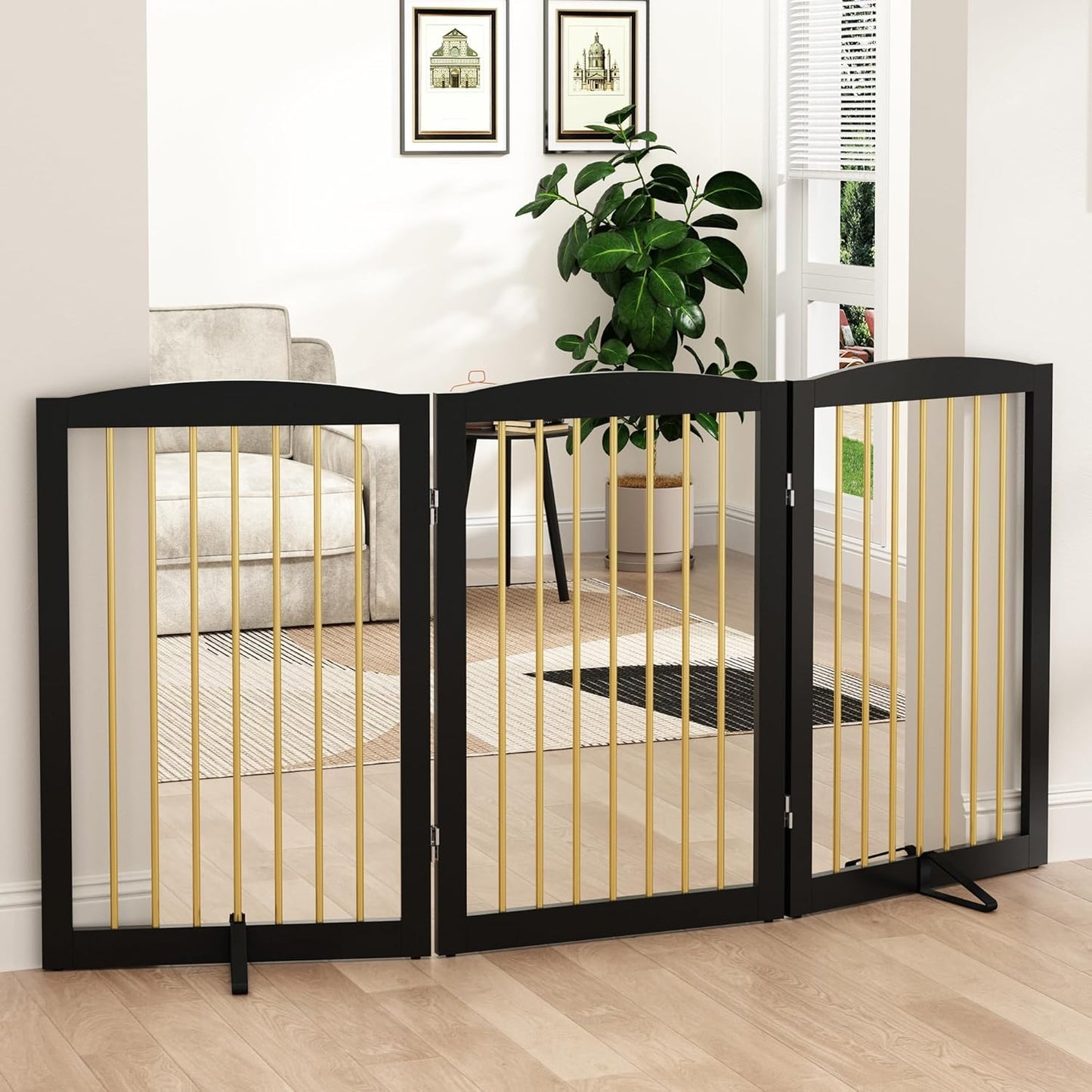 Freestanding Pet Gate for Dogs, Foldable Wooden Dog Gate for House, Indoor Dog Gate for Stair, Doorway, Gates for Dogs Indoor, 80 Inch Wide, 4 Panels 24",White