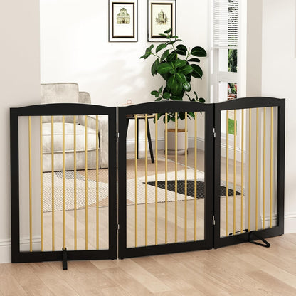 Freestanding Pet Gate for Dogs, Foldable Wooden Dog Gate for House, Indoor Dog Gate for Stair, Doorway, Gates for Dogs Indoor, 80 Inch Wide, 4 Panels 24",White
