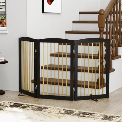 Freestanding Pet Gate for Dogs, Foldable Wooden Dog Gate for House, Indoor Dog Gate for Stair, Doorway, Gates for Dogs Indoor, 80 Inch Wide, 4 Panels 24",White