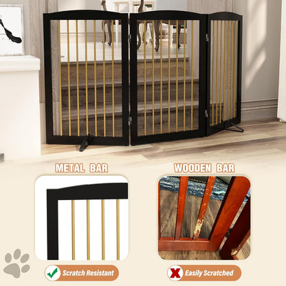 Freestanding Pet Gate for Dogs, Foldable Wooden Dog Gate for House, Indoor Dog Gate for Stair, Doorway, Gates for Dogs Indoor, 80 Inch Wide, 4 Panels 24",White