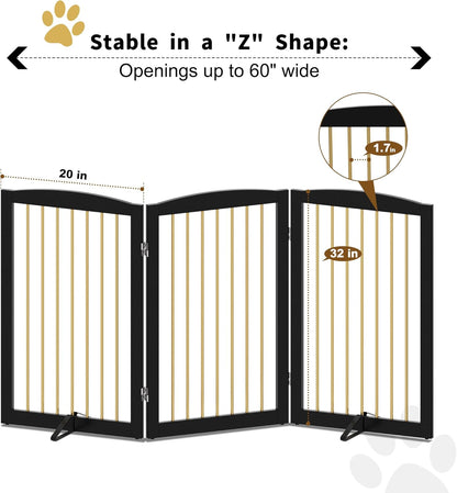 Freestanding Pet Gate for Dogs, Foldable Wooden Dog Gate for House, Indoor Dog Gate for Stair, Doorway, Gates for Dogs Indoor, 80 Inch Wide, 4 Panels 24",White