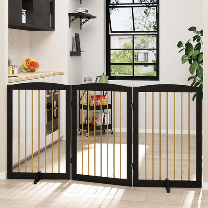 Freestanding Pet Gate for Dogs, Foldable Wooden Dog Gate for House, Indoor Dog Gate for Stair, Doorway, Gates for Dogs Indoor, 80 Inch Wide, 4 Panels 24",White