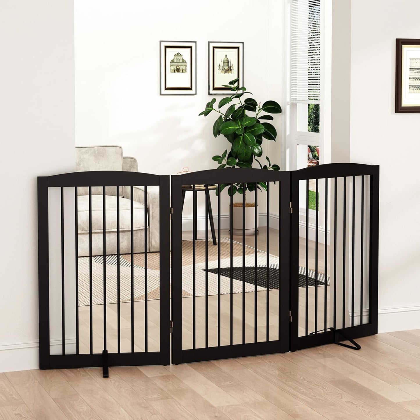 Freestanding Pet Gate for Dogs, Foldable Wooden Dog Gate for House, Indoor Dog Gate for Stair, Doorway, Gates for Dogs Indoor, 80 Inch Wide, 4 Panels 24",White