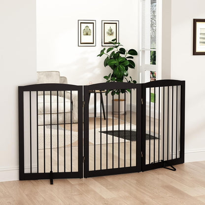 Freestanding Pet Gate for Dogs, Foldable Wooden Dog Gate for House, Indoor Dog Gate for Stair, Doorway, Gates for Dogs Indoor, 80 Inch Wide, 4 Panels 24",White