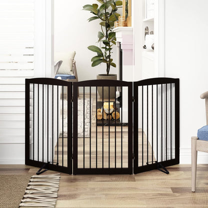 Freestanding Pet Gate for Dogs, Foldable Wooden Dog Gate for House, Indoor Dog Gate for Stair, Doorway, Gates for Dogs Indoor, 80 Inch Wide, 4 Panels 24",White