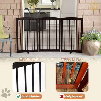 Freestanding Pet Gate for Dogs, Foldable Wooden Dog Gate for House, Indoor Dog Gate for Stair, Doorway, Gates for Dogs Indoor, 80 Inch Wide, 4 Panels 24",White