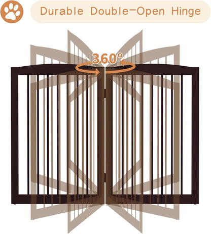 Freestanding Pet Gate for Dogs, Foldable Wooden Dog Gate for House, Indoor Dog Gate for Stair, Doorway, Gates for Dogs Indoor, 80 Inch Wide, 4 Panels 24",White