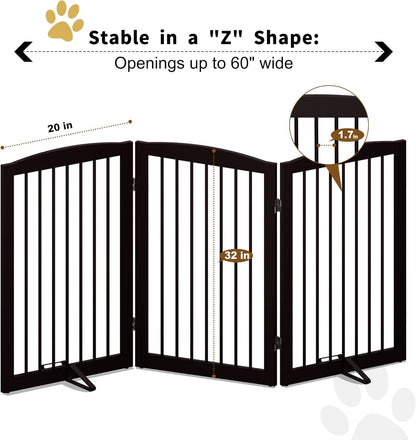Freestanding Pet Gate for Dogs, Foldable Wooden Dog Gate for House, Indoor Dog Gate for Stair, Doorway, Gates for Dogs Indoor, 80 Inch Wide, 4 Panels 24",White