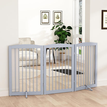 Freestanding Pet Gate for Dogs, Foldable Wooden Dog Gate for House, Indoor Dog Gate for Stair, Doorway, Gates for Dogs Indoor, 80 Inch Wide, 4 Panels 24",White