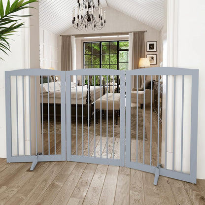 Freestanding Pet Gate for Dogs, Foldable Wooden Dog Gate for House, Indoor Dog Gate for Stair, Doorway, Gates for Dogs Indoor, 80 Inch Wide, 4 Panels 24",White
