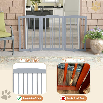 Freestanding Pet Gate for Dogs, Foldable Wooden Dog Gate for House, Indoor Dog Gate for Stair, Doorway, Gates for Dogs Indoor, 80 Inch Wide, 4 Panels 24",White