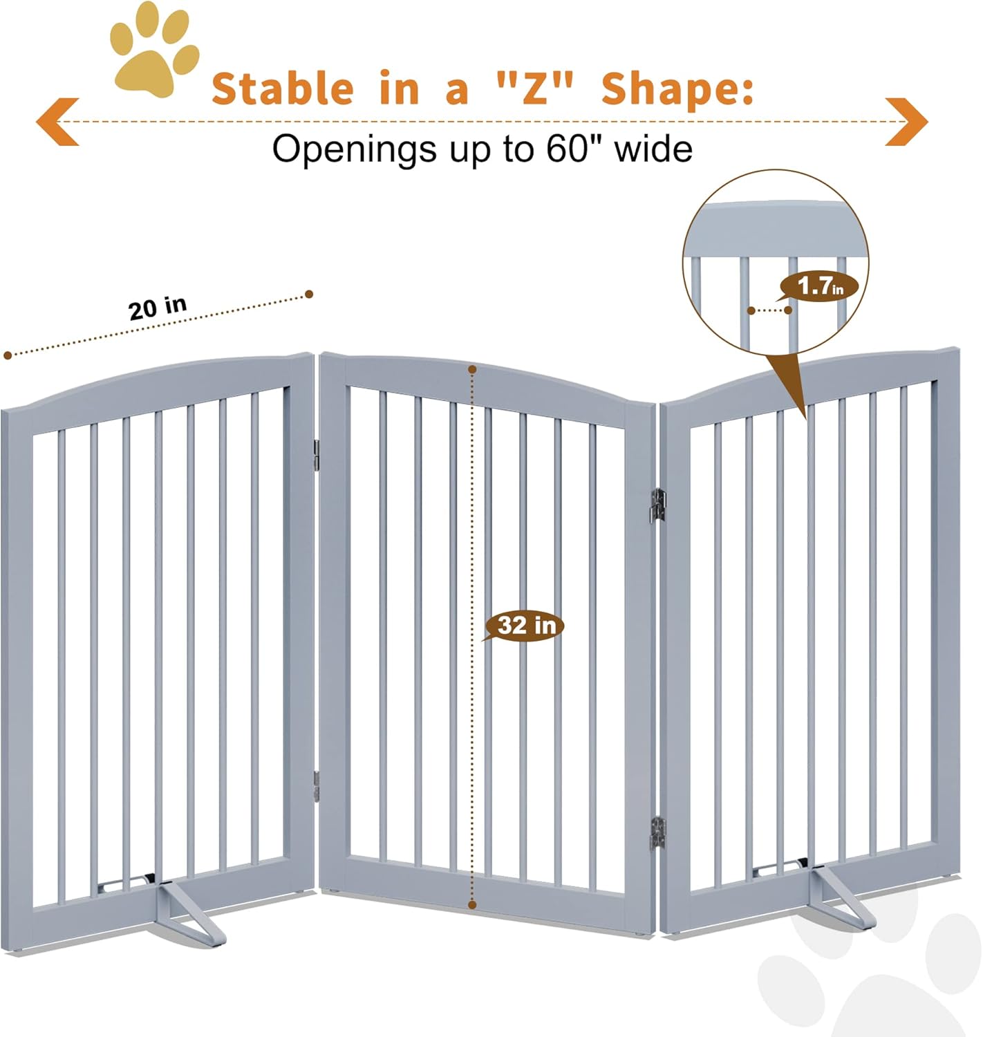 Freestanding Pet Gate for Dogs, Foldable Wooden Dog Gate for House, Indoor Dog Gate for Stair, Doorway, Gates for Dogs Indoor, 80 Inch Wide, 4 Panels 24",White