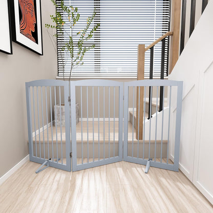 Freestanding Pet Gate for Dogs, Foldable Wooden Dog Gate for House, Indoor Dog Gate for Stair, Doorway, Gates for Dogs Indoor, 80 Inch Wide, 4 Panels 24",White