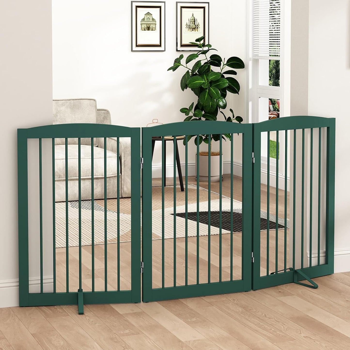 Freestanding Pet Gate for Dogs, Foldable Wooden Dog Gate for House, Indoor Dog Gate for Stair, Doorway, Gates for Dogs Indoor, 80 Inch Wide, 4 Panels 24",White