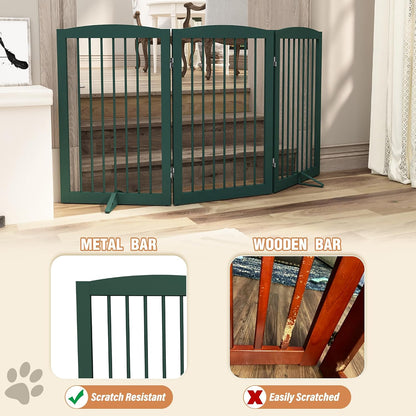 Freestanding Pet Gate for Dogs, Foldable Wooden Dog Gate for House, Indoor Dog Gate for Stair, Doorway, Gates for Dogs Indoor, 80 Inch Wide, 4 Panels 24",White