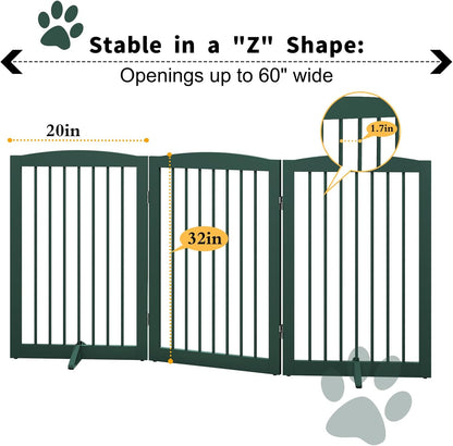 Freestanding Pet Gate for Dogs, Foldable Wooden Dog Gate for House, Indoor Dog Gate for Stair, Doorway, Gates for Dogs Indoor, 80 Inch Wide, 4 Panels 24",White