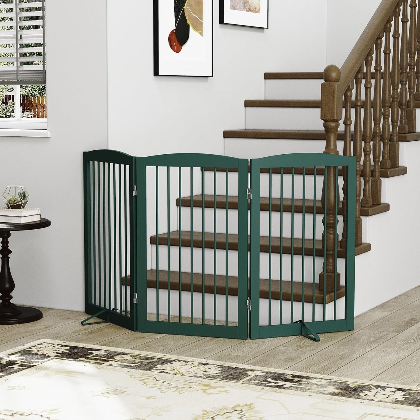 Freestanding Pet Gate for Dogs, Foldable Wooden Dog Gate for House, Indoor Dog Gate for Stair, Doorway, Gates for Dogs Indoor, 80 Inch Wide, 4 Panels 24",White