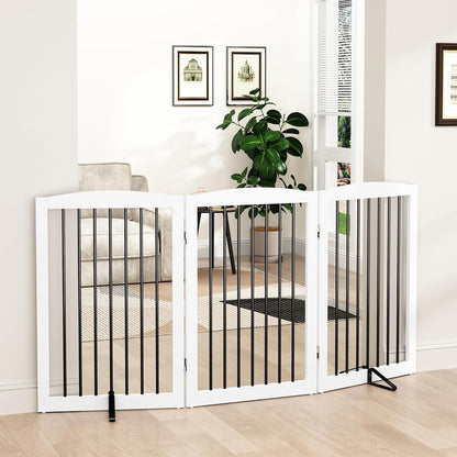 Freestanding Pet Gate for Dogs, Foldable Wooden Dog Gate for House, Indoor Dog Gate for Stair, Doorway, Gates for Dogs Indoor, 80 Inch Wide, 4 Panels 24",White
