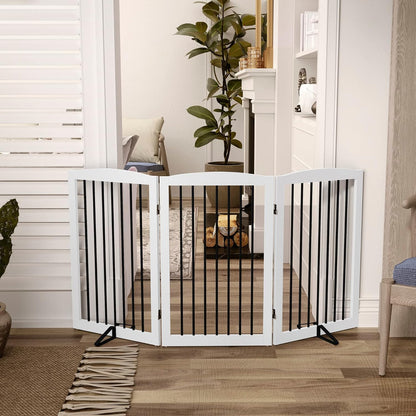 Freestanding Pet Gate for Dogs, Foldable Wooden Dog Gate for House, Indoor Dog Gate for Stair, Doorway, Gates for Dogs Indoor, 80 Inch Wide, 4 Panels 24",White